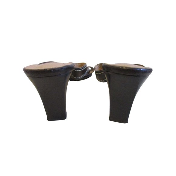 Franco Sarto Brown Mules Accent Stitching Open Toe Slides - Picture 4 of 5